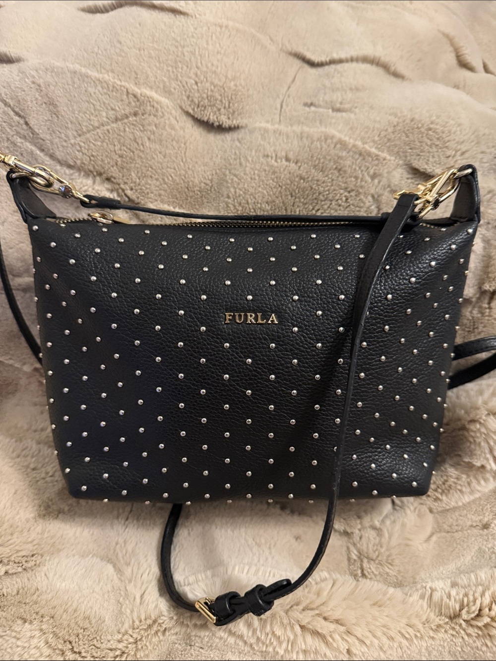 Furla studded pebbled leather luxury crossbody bag